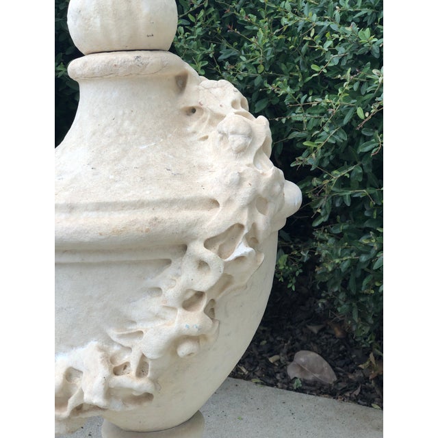 Antique Garden Heavy Limestone Urn With Garland For Sale In Tampa - Image 6 of 6