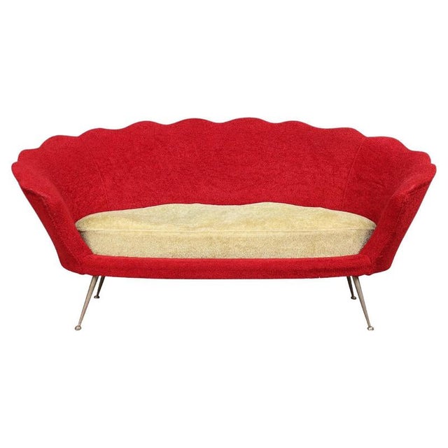 Gold Mid-Century Flower-Shaped Sofa in Fabric Upholstery & Brass, Italy, 1950s For Sale - Image 8 of 8