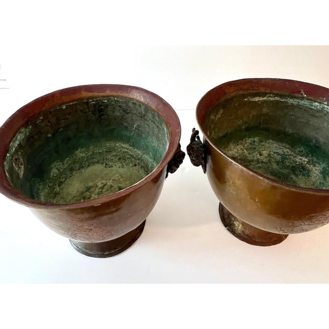 Pair of Copper and Mixed Metal late 19th Century Jardinieres with Ram Handles For Sale - Image 11 of 11