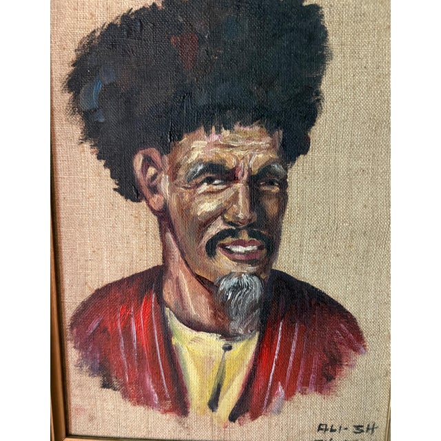 Textile Iranian Oil Portrait Painting on Linen Canvas, Framed 1974–75 Signed Ali-Sh Vintage For Sale - Image 7 of 8