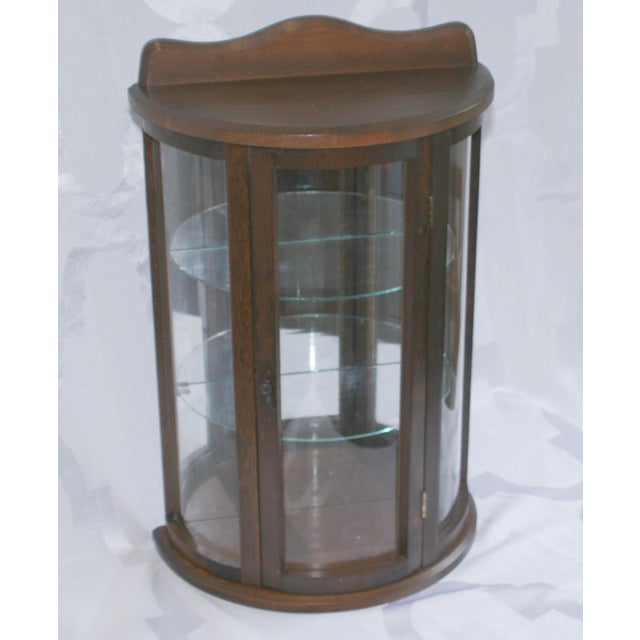 Vintage Wood Glass Half Moon 2 Shelf Hanging Or Table Top Curio