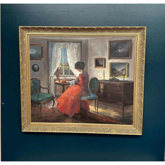 Bente Berg, Interior Scene, 1950s, Oil Painting on Canvas, Framed For Sale - Image 11 of 13