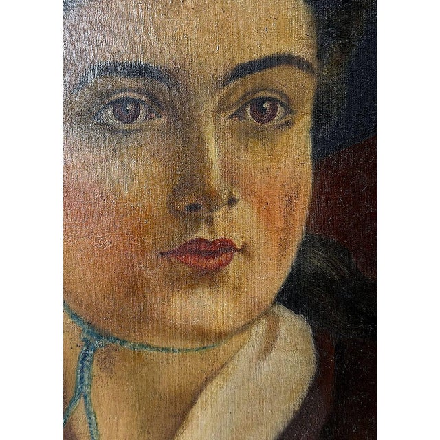 Mid 20th Century Italian Figurative Oil on Canvas Portrait of a Young Woman With Giltwood Frame For Sale - Image 6 of 18