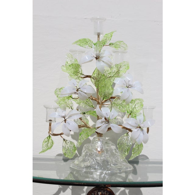 Lime 20th Century Italian/Venetian Blown Glass Botanical Candelabra For Sale - Image 8 of 8
