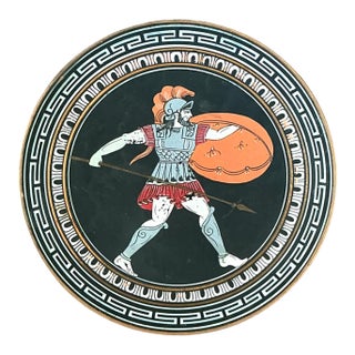 Vintage Painted Metal Plate With Greek Warrior For Sale