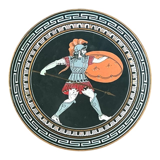Vintage Painted Metal Plate With Greek Warrior For Sale