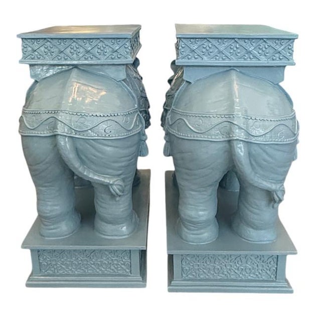 Mid 20th Century Vintage Hollywood Regency Elephant Pedestal Side Tables – Pair For Sale - Image 5 of 6