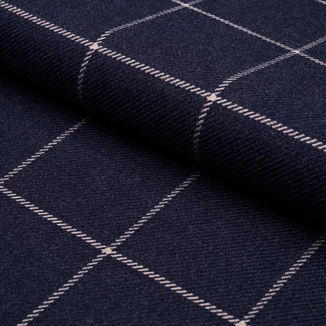 SAMPLE - Schumacher Bancroft Wool Plaid Fabric In Navy For Sale