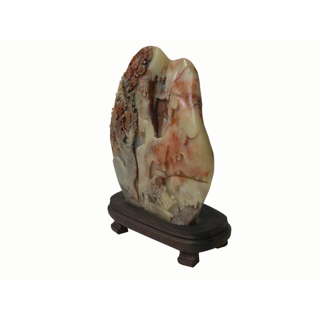 Beige Vintage Chinese Shou Shan Stone Tree Scenery Display Figure For Sale - Image 8 of 16