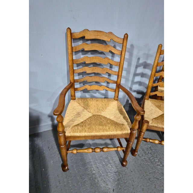 Wood Golden Oak Ladder Back Dining Chairs, 1920, Set of 8 For Sale - Image 7 of 8