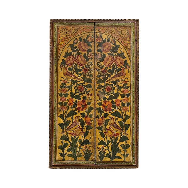 Antique Persian Polychrome Wooden Wall Wedding Mirror For Sale - Image 4 of 11