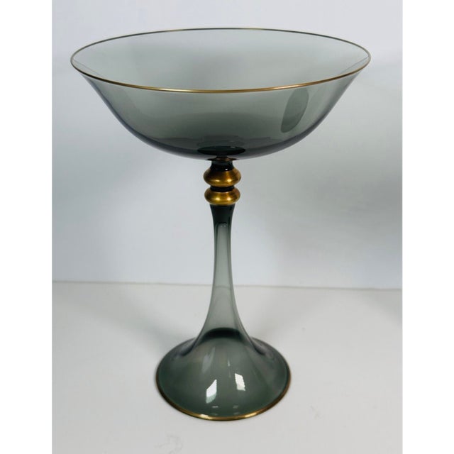 1950s Jean Louis Coquet Limoges Jericho Smoke Crystal Champagne Coupes - Set of 2 For Sale - Image 14 of 17