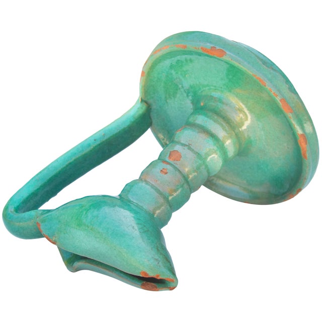 Early 20th Century Antique Handmade Teal Green Moroccan Judaical Ceramic Oil Lamp For Sale - Image 5 of 6