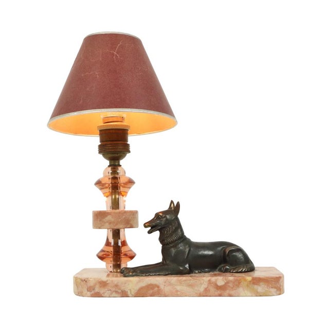 French Art Deco Table Lamp in Pink Marble Glass, 1930s For Sale - Image 3 of 17