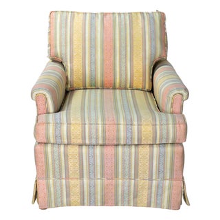 Mid to Late 20th Century Traditional Club Chair by Henredon With Striped Pastel Fabric For Sale