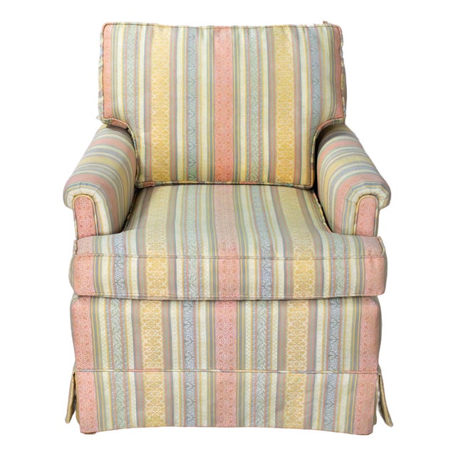 Mid to Late 20th Century Traditional Club Chair by Henredon With Striped Pastel Fabric For Sale