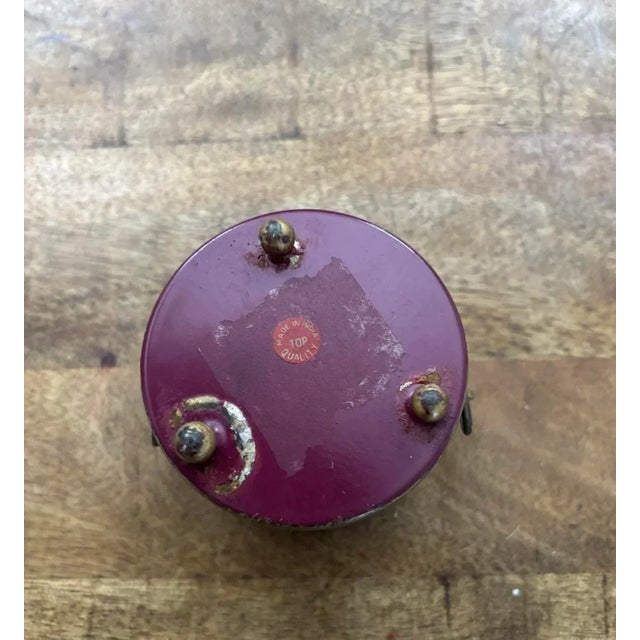 Mid 20th Century Petite Vintage Mid Twentieth Century Lavender Violet Toleware Metal Cachepot With Gold Trim and Lion Head Door Knocker Handles For Sale - Image 5 of 5