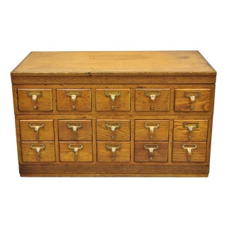 Antique Arts & Crafts Library 15 Drawer Mission Oak Stacking Card File Cabinet For Sale