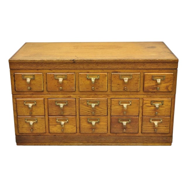Antique Arts & Crafts Library 15 Drawer Mission Oak Stacking Card File Cabinet For Sale