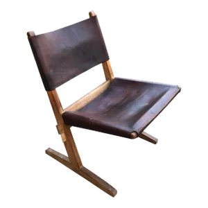 Mid 20th Century Wood & Leather Cantilevered Chair