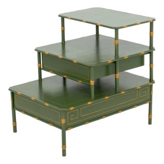 Late 20th Century Green Lacquered Three-Tier Bedside Table For Sale