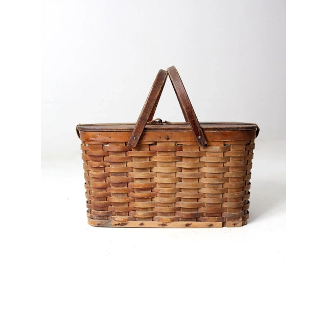 Wood Antique Hawkeye Basket Insulated Picnic Basket For Sale - Image 7 of 13