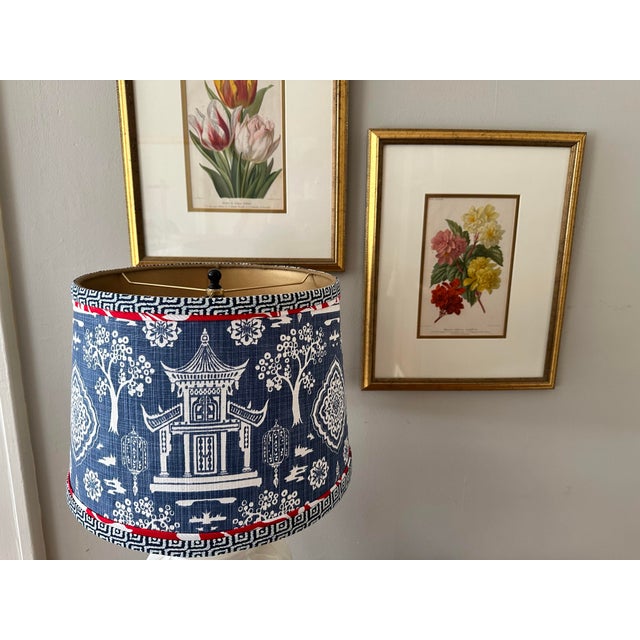 White Vintage White Ceramic Bamboo Patterned Lamp With Fabric Shade For Sale - Image 8 of 10