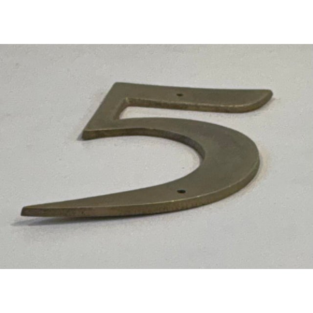 Mid-Century Modern Vintage Brass Number Five “5” House Number For Sale - Image 3 of 4