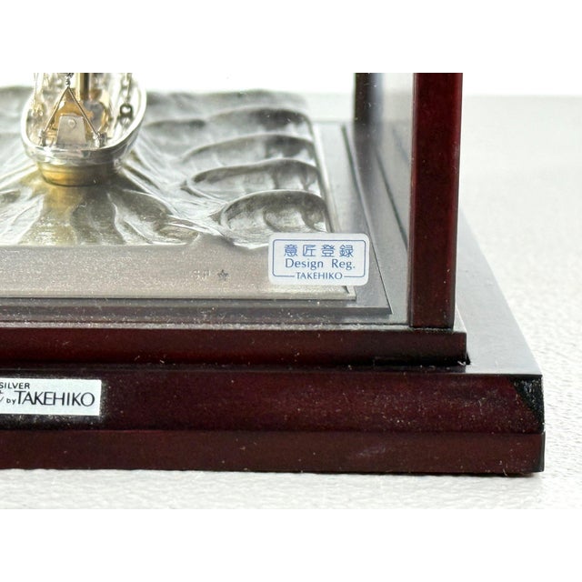 Rare Seki Takehiko Signed 985 Silver Yacht Model Original Box and Case Maritime Art For Sale - Image 12 of 17