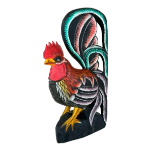 Folk Art Solid Wood Hand Carved Hand Painted Rooster