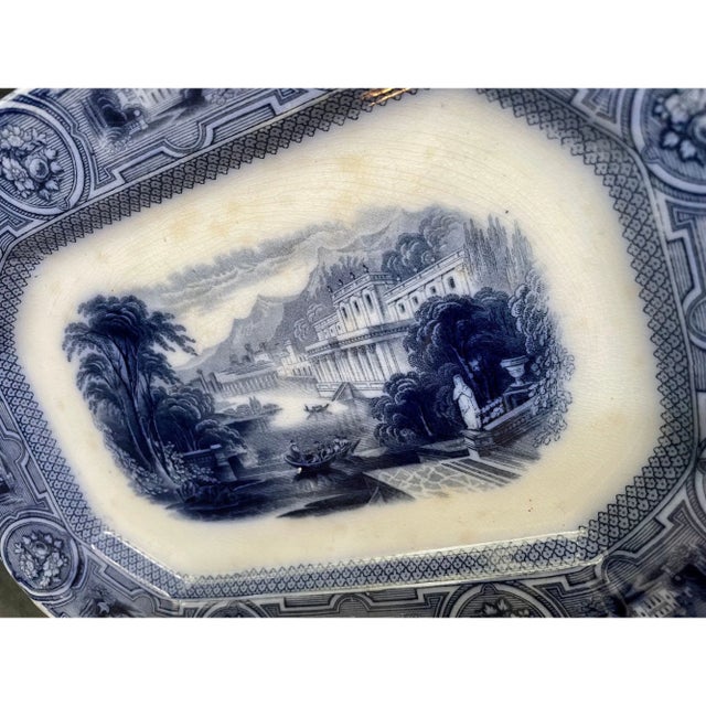 Late 19th Century Antique Wedgwood Pearl Stoneware Platter “California” Scene, C. 1875 – Blue & White Transferware For Sale - Image 5 of 10