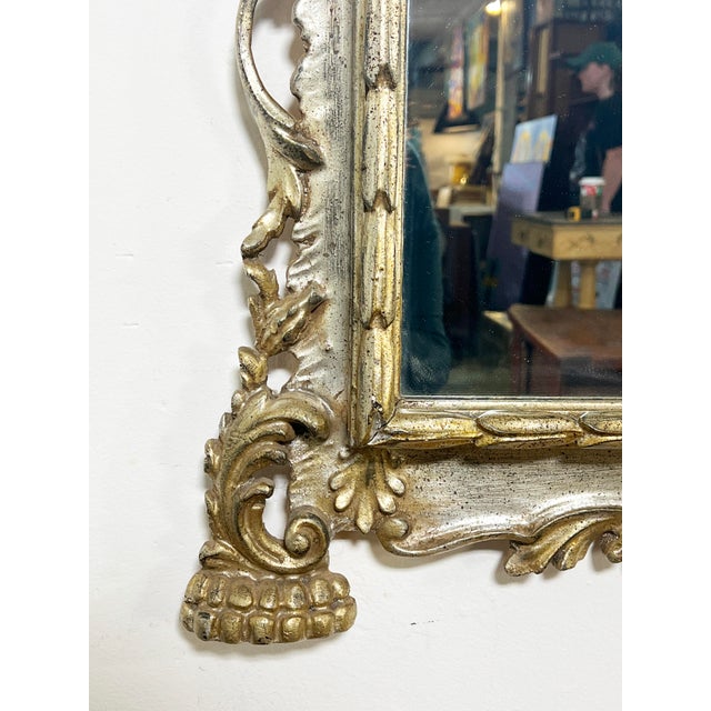 1950s C. 1950s Italian Hand Carved Silver Leaf Mirror For Sale - Image 5 of 10