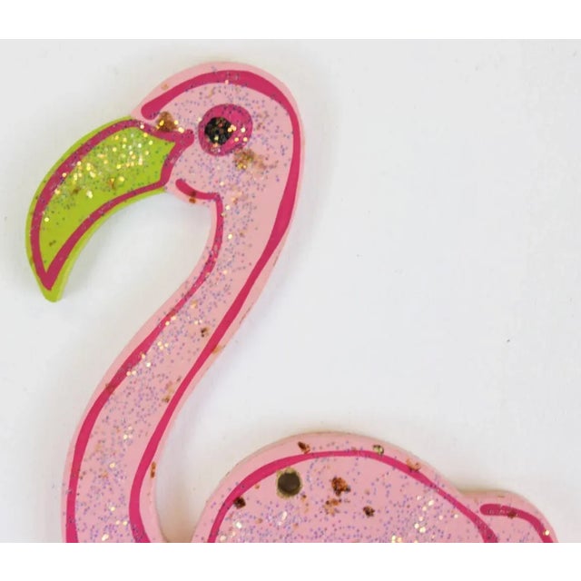 Wood Pink Flamingo Sparkles Ornament For Sale - Image 4 of 4