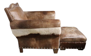 Rustic Old Hickory Hide and Leather Club Chair and Ottoman