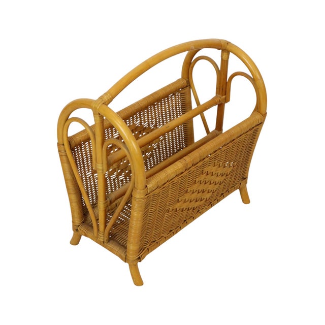 Vintage Boho Bamboo and Rattan Magazine Rack, 1980s For Sale - Image 9 of 12