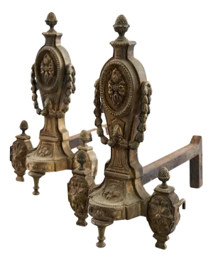 Neoclassical Andirons in Golden Metal, Set of 2