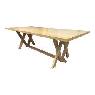 Custom Made Distressed Trestle Dining Table For Sale