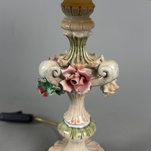 Textile Rococo Style Porcelain Table Lamp with Flower Relief from Bassano, 1970s For Sale - Image 7 of 12