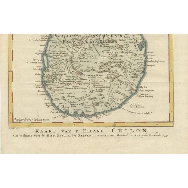 Gold Antique Map of Sri Lanka, 1750 For Sale - Image 8 of 10