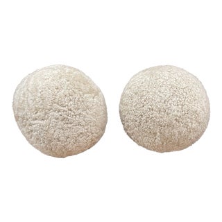 Sheepskin Wool Ball Pillows - a Pair For Sale