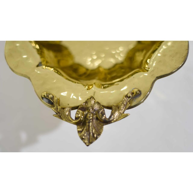 Mid Century Hammered Brass Scalloped Brass Footed Bowl Cachepot For Sale - Image 9 of 13