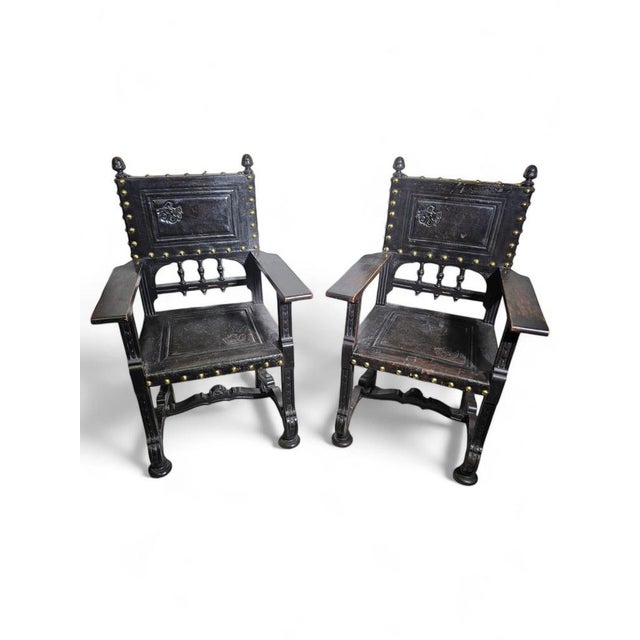 Set of Large 19th Century Castilian Armchairs, 1860 For Sale - Image 15 of 16