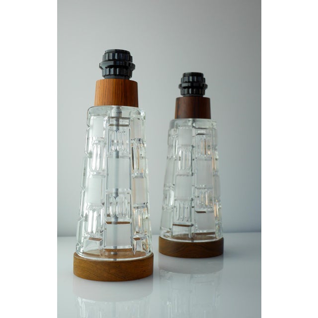 Mid-Century Modern Scandinavian Teak and Glass Table Lamps, Set of 2 For Sale - Image 15 of 17