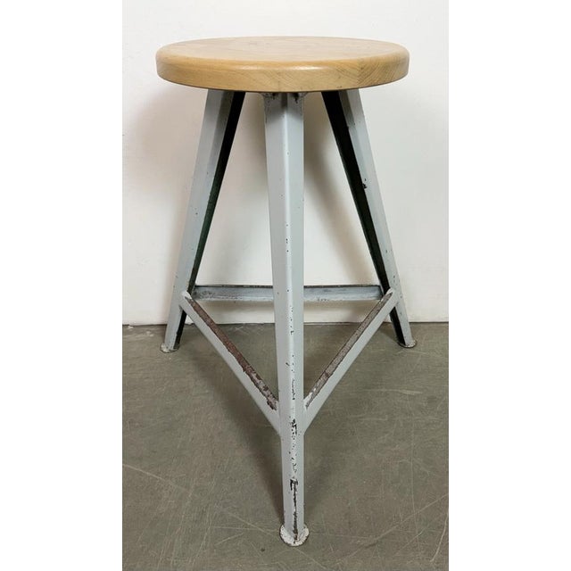Wood Industrial Grey Workshop Stool, 1960s For Sale - Image 7 of 16