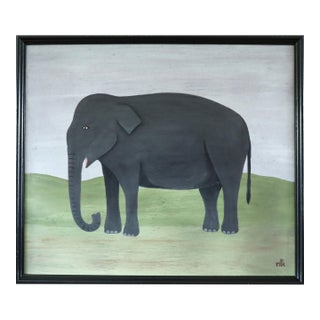 Contemporary 'Gentle Elephant' Original Naïve Style Animal Oil Painting by British Artist Matt Rix, Framed For Sale