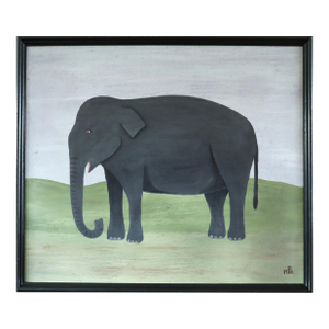 Contemporary 'Gentle Elephant' Original Naïve Style Animal Oil Painting by British Artist Matt Rix, Framed