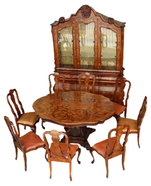 Vintage Dutch Style Inlaid Dining Set, 1700s, Set of 11