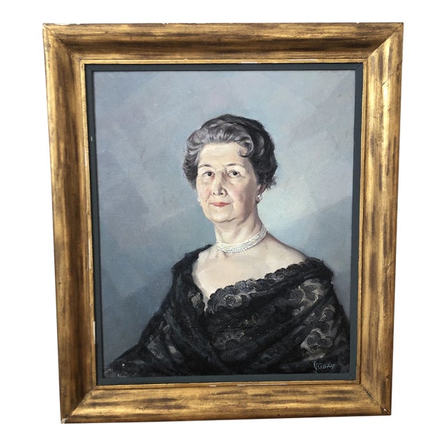 Vintage 1958 Portuguese Portrait Original Oil Painting of a Woman For Sale
