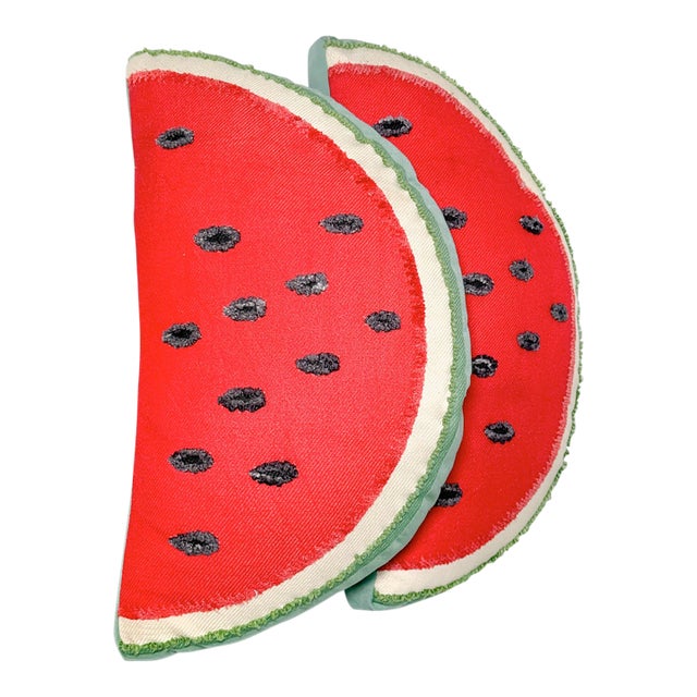 Vintage Watermelon Slice Retro Fruit Pillows - Set of 2 For Sale
