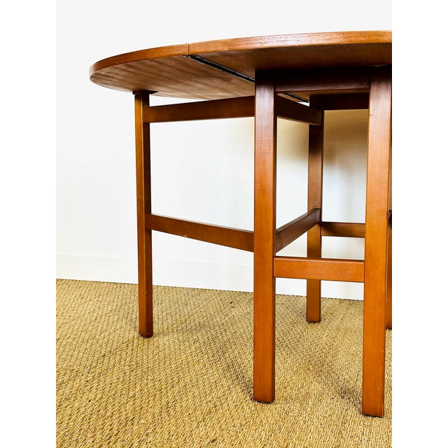 Scandinavian Round Drop Leaf Folding Dining Table in Teak, 1960s For Sale - Image 12 of 16